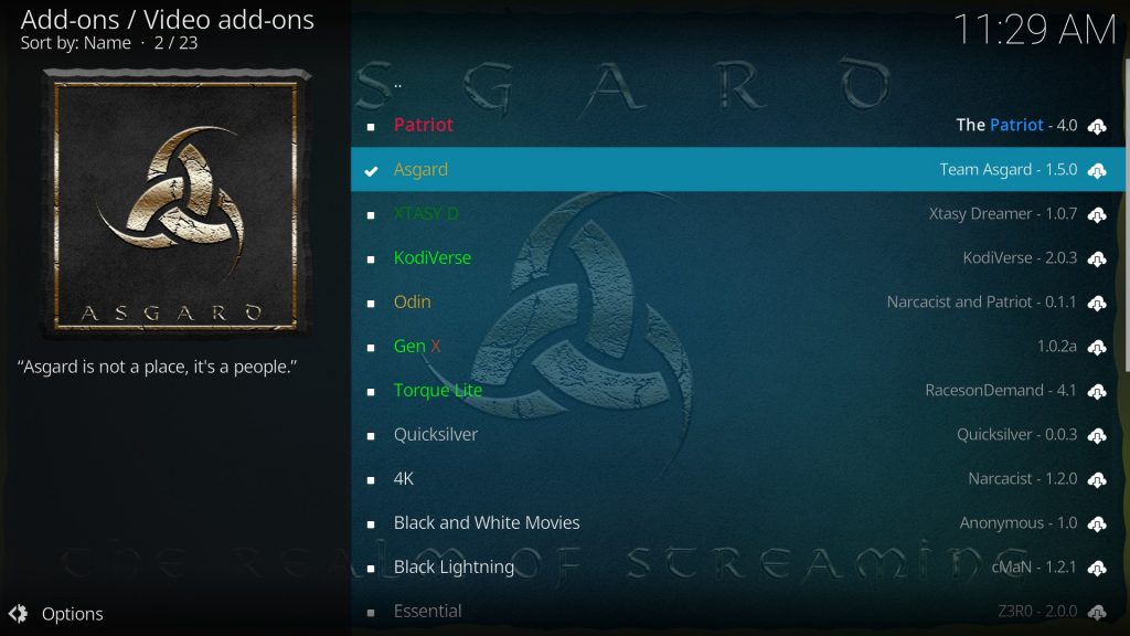 Install the Asgard add-on page on kodi