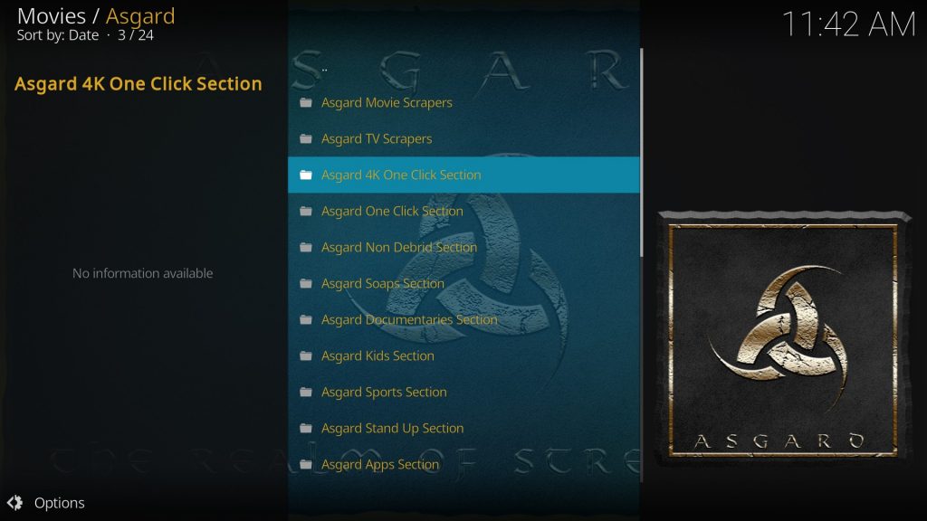 Asgard home page on kodi