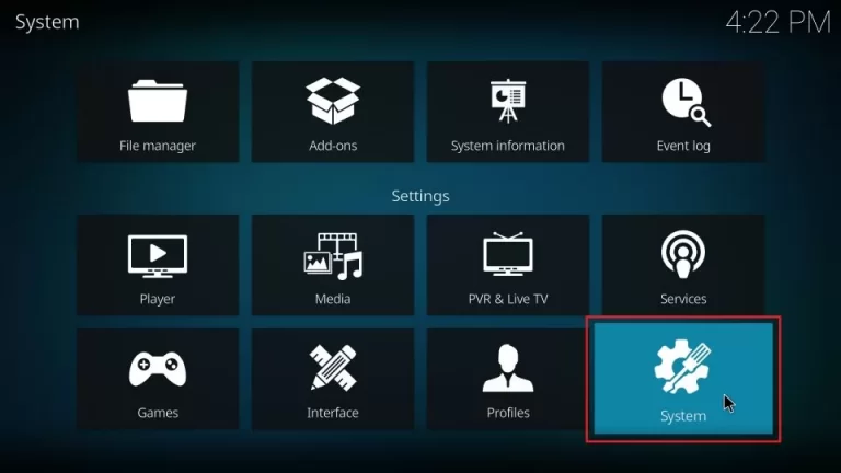 System option on Kodi