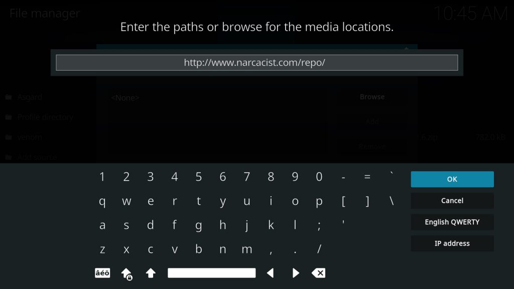 enter the url page on kodi