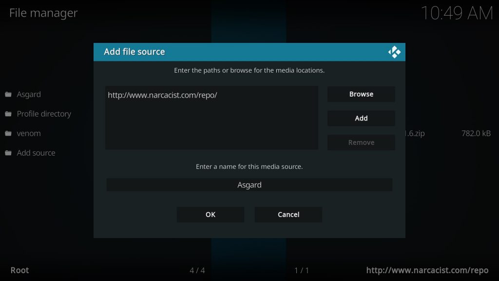 enter the name for the media dialog box on kodi