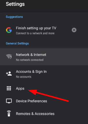 Click Apps under Settings section