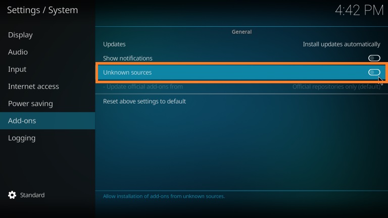  enable Unknown sources to install DejaVu Kodi Addon 