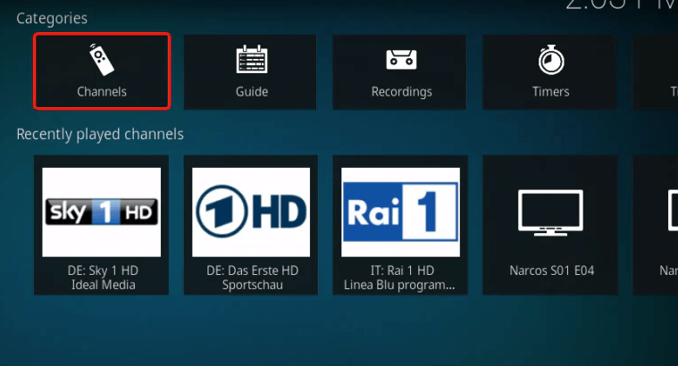 Click on Channels and stream Digital Dave IPTV channels on your Kodi