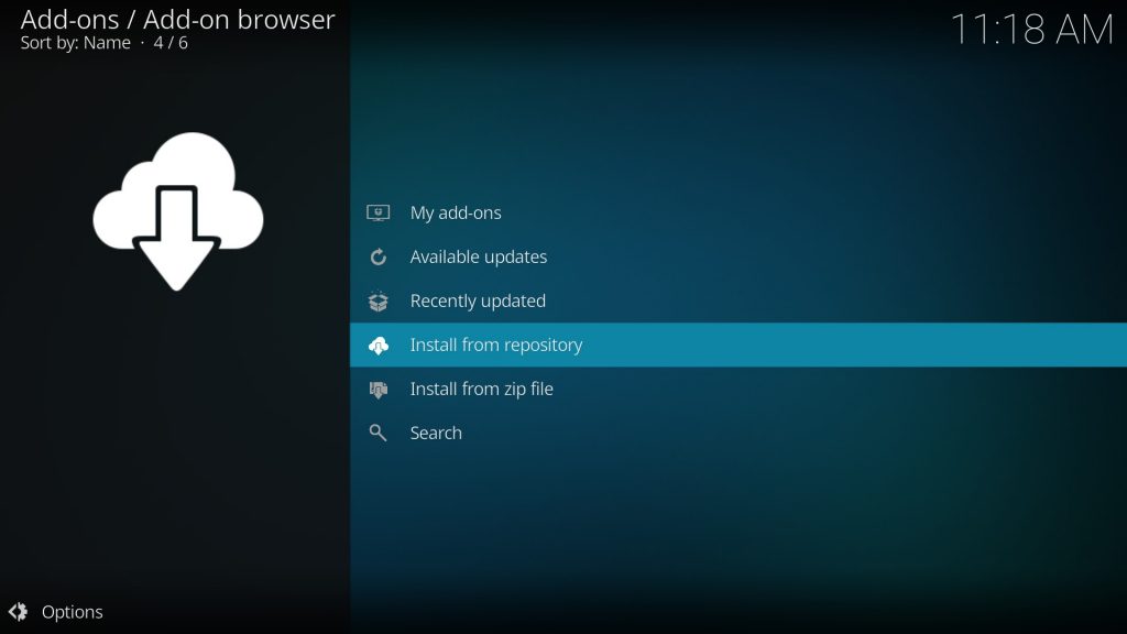 install from repository option kodi