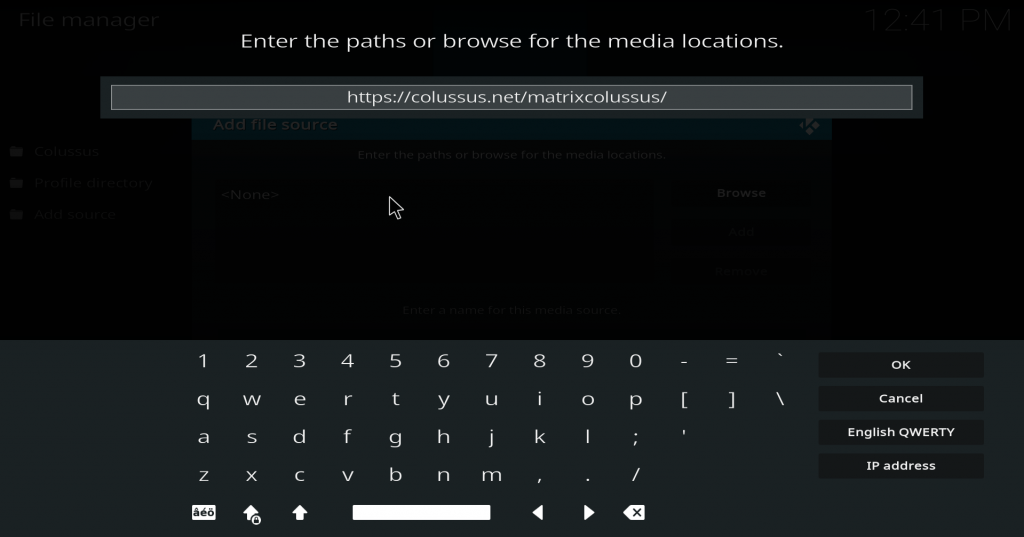 Enter the paths on Kodi