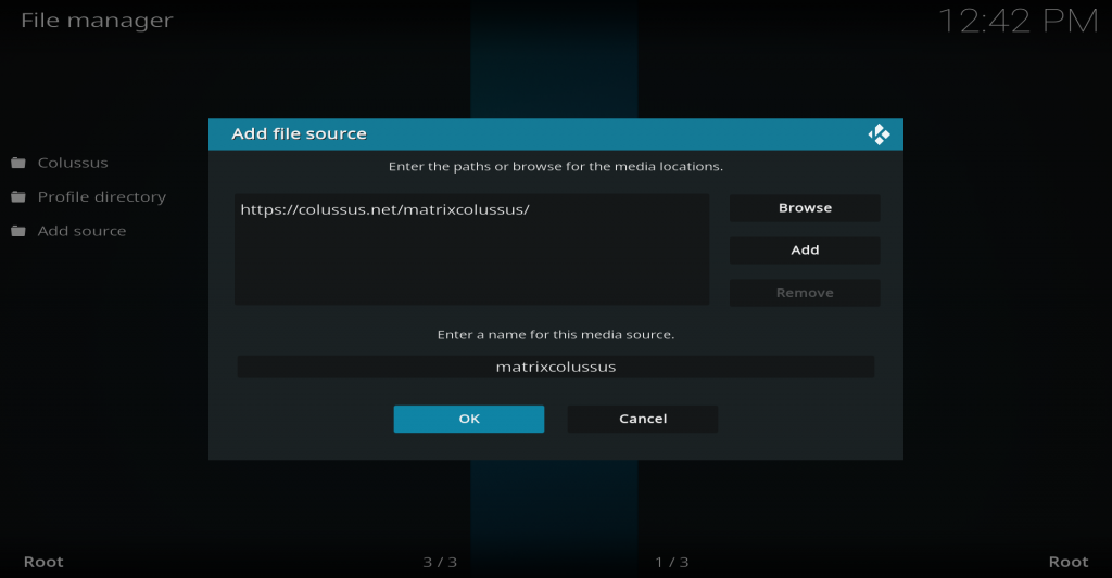 Add file source on kodi