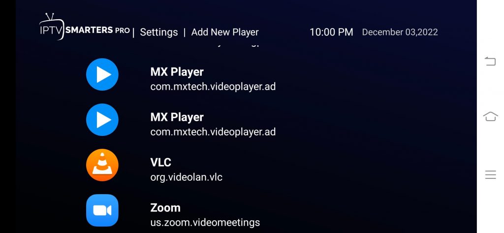 Choose a video player IPTV Smarters Pro