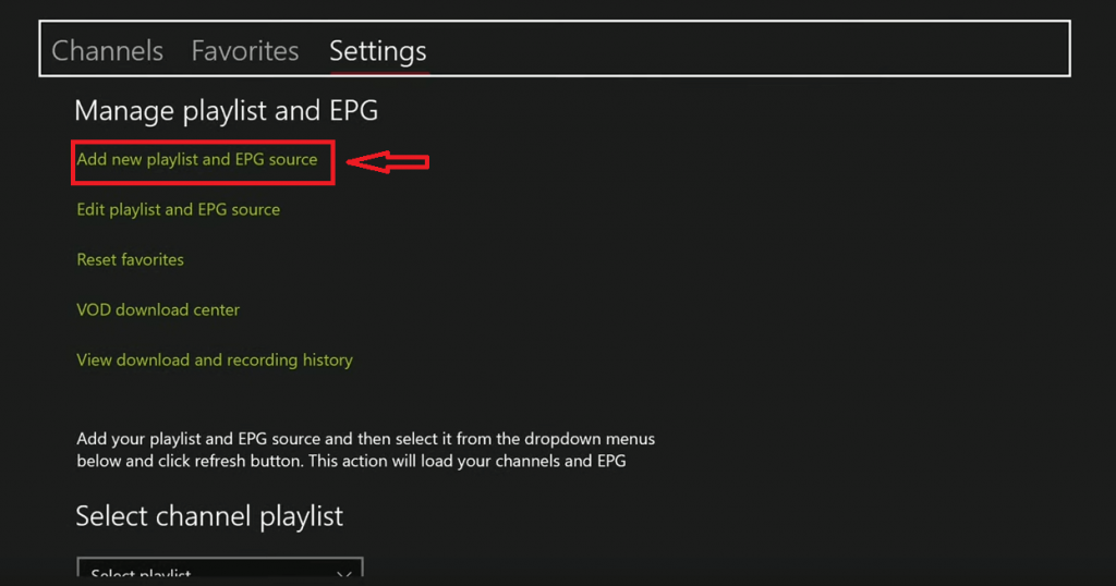 Select Add new playlist and EPG source
