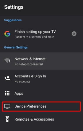 Select Device preference option