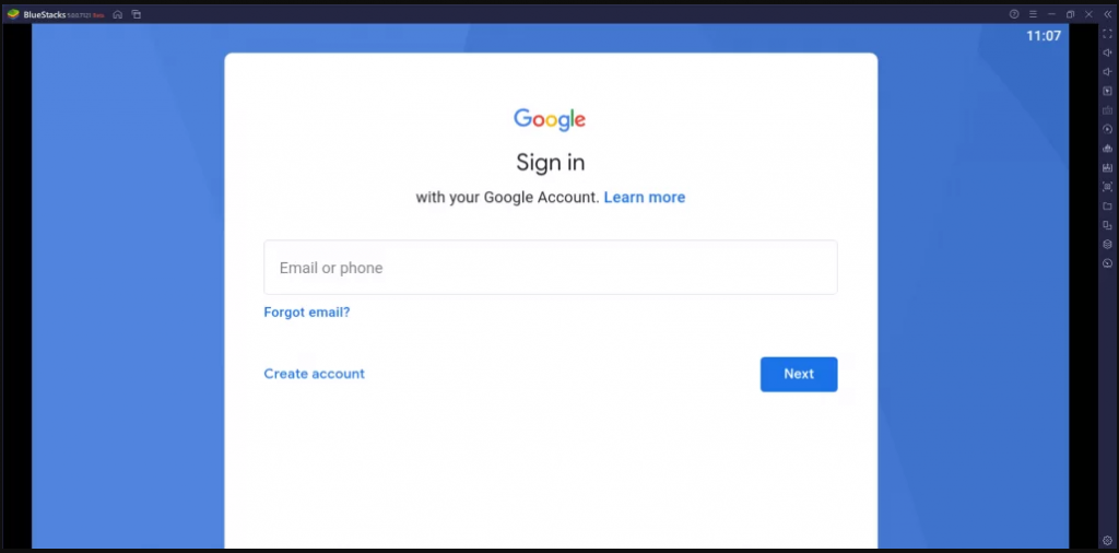 Sign In with your Google account on Bluestacks