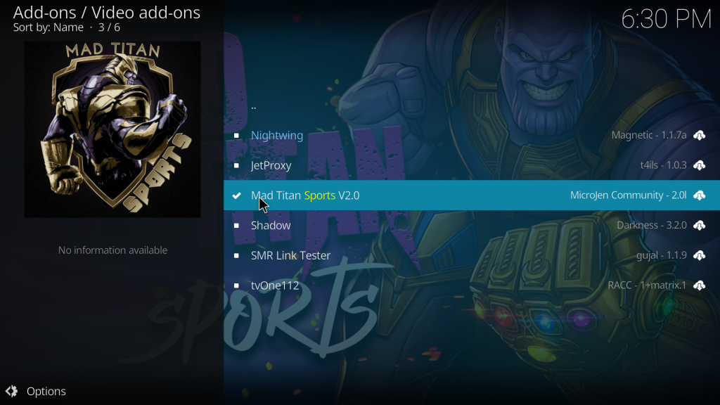 Select the Mad Titan Sports Addon File