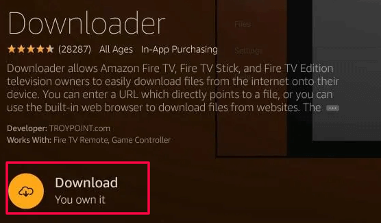 Click Download button to Install Downloader on Firestick