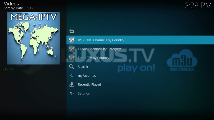  home screen of Mega IPTV