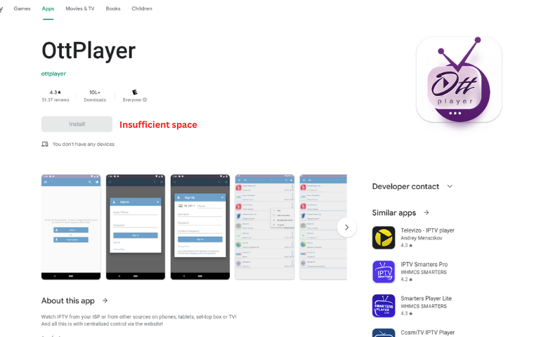 Unable to Install and Update OttPlayer