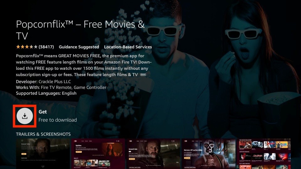 Select Get - Install Popcornflix