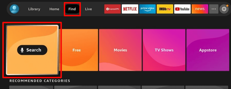 Select Search button on home screen