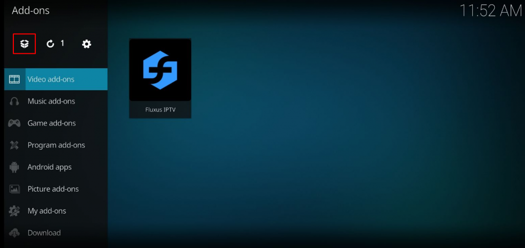 Click the Package installer icon to install Umbrella Addon on Kodi
