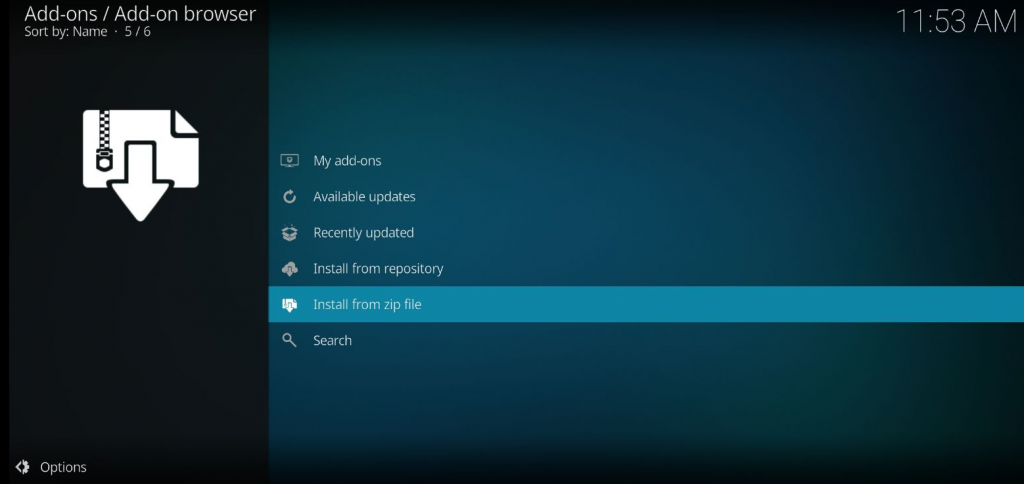 Click Install from Zip File to install Umbrella Kodi Addon