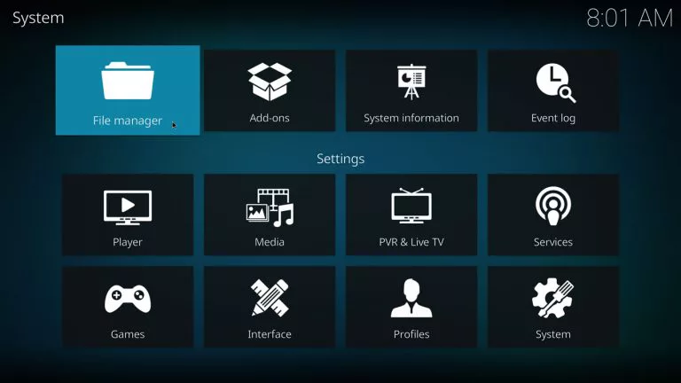 File manager option on kodi