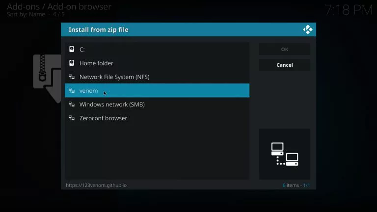 Venom zip file on Kodi