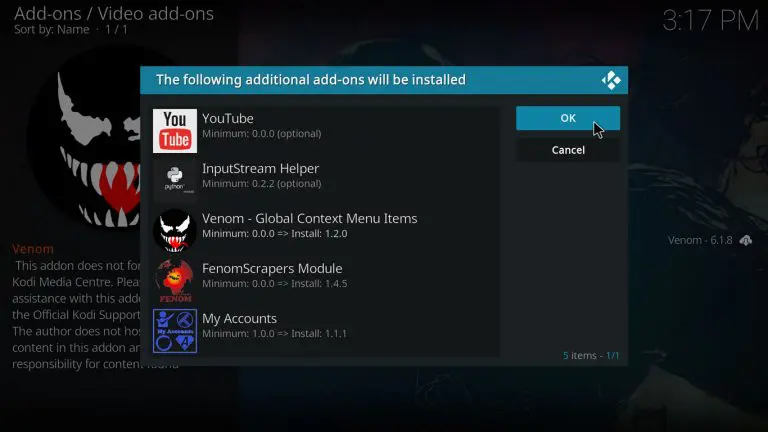 additional add-ons with venom add-on on kodi