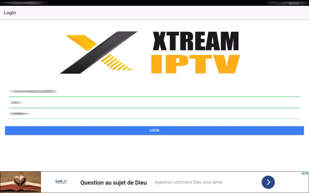 Login IPTV account through Xtream IPTV Player