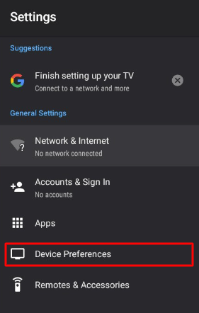 Click on Device Preferences option