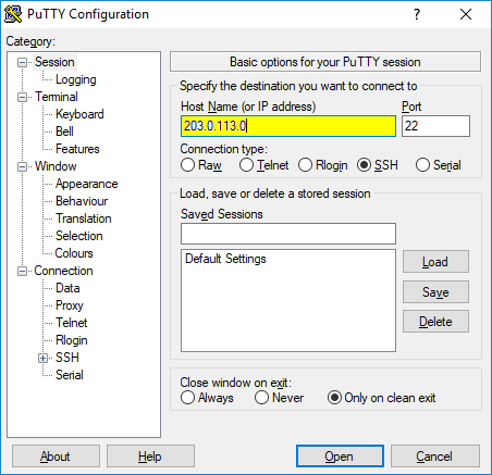 Type default login as root