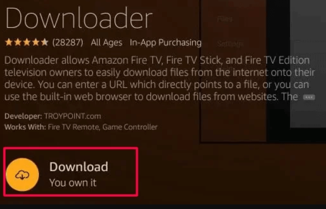 click on the get button to install Downloader on Firestick