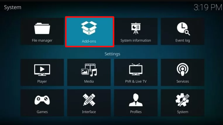 Click on Add-ons option on Kodi