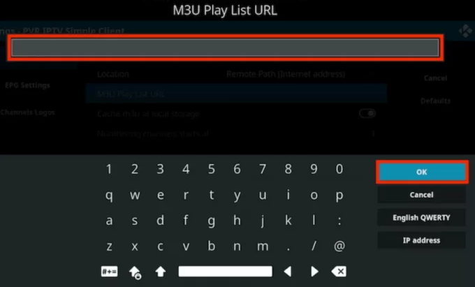 Enter Sens IPTV M3U URL on the field