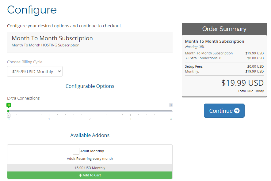 Customize your subscription and click on Continue button