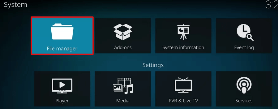 Choose File manager option on Kodi 