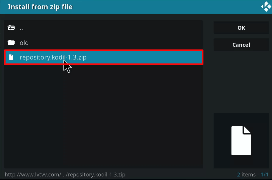 Choose kodil repository on the pop-up