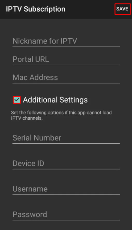 Click on Additional setting check box