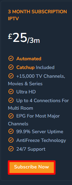Click on Buy now to to subscribe Elusive IPTV
