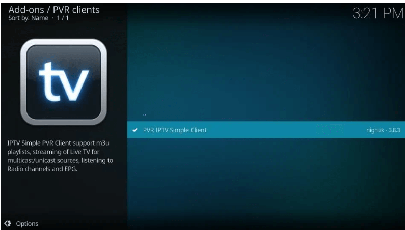 Choose PVR Simple Client from the list