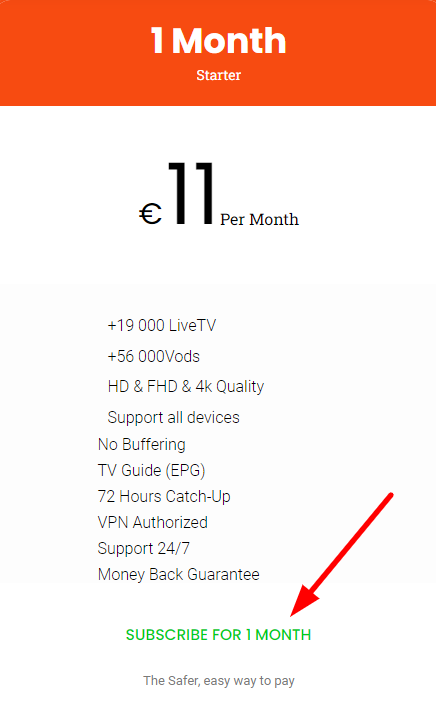 Choose a Subscription on Glatt IPTV website