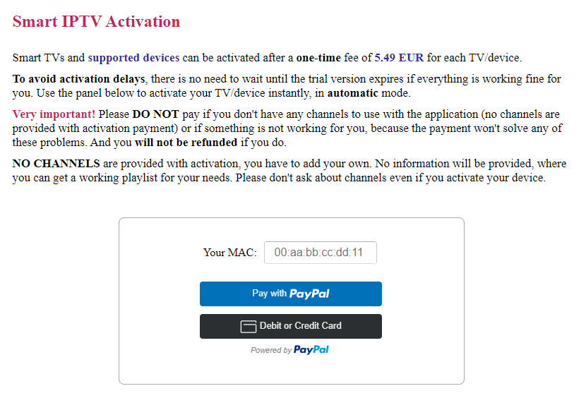 Activate Smart IPTV with MAC Address