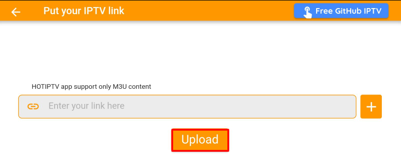 Enter the M3U URL and click on the Upload button