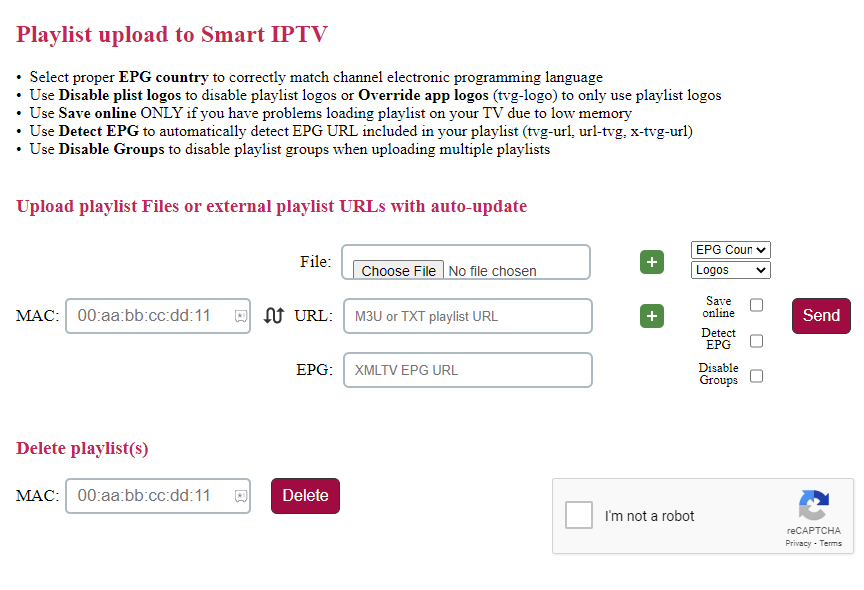 Enter the Tribe IPTV M3U URL and tap on Send button