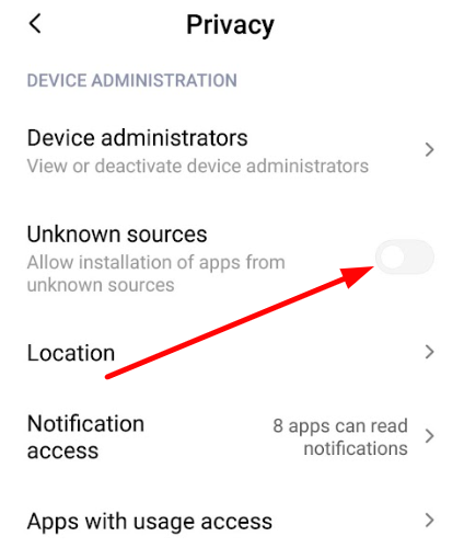 Turn on Unknown Sources toggle to ON