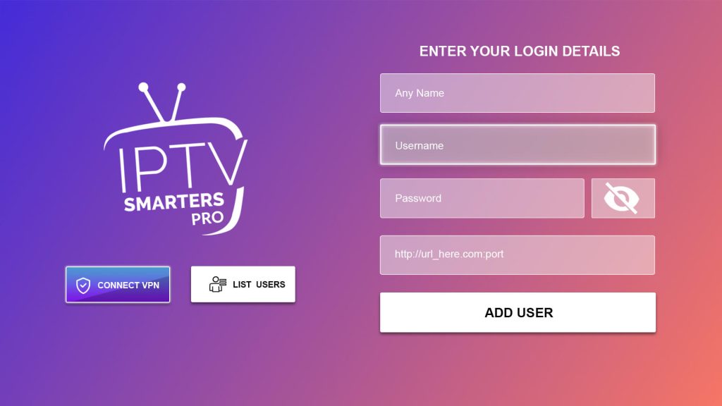 Enter IPTV playlist and click on the Add User button