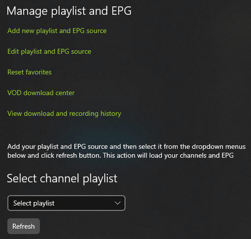 Click on the Add new Playlist and EPG source option