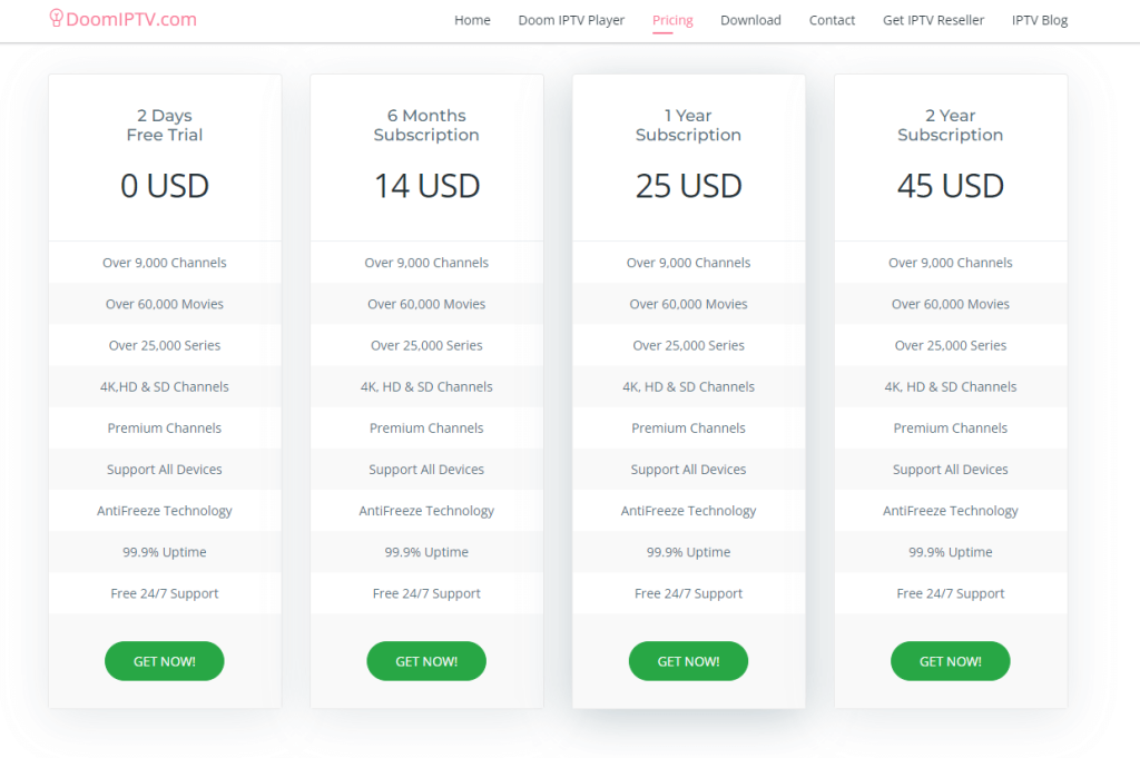 Select Get Now in Doom IPTV Website