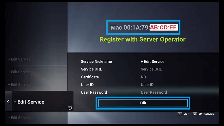Click Edit to stream IPTV Deluxe