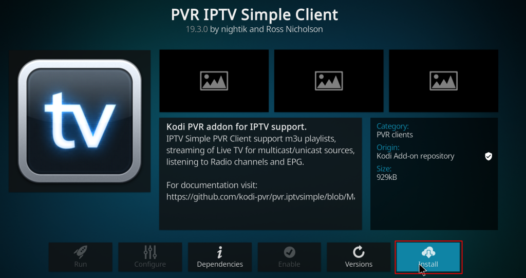 Click Install on Kodi