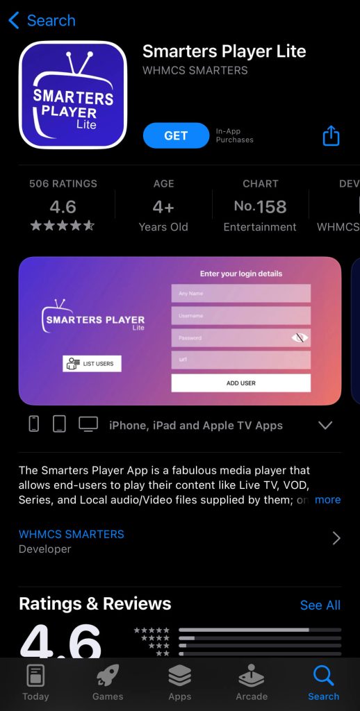 Get Smarters Player Lite