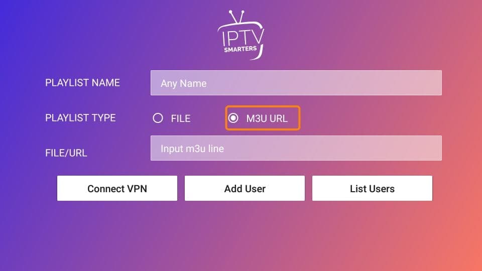 Select M3U URL to stream IPTV Wallet 